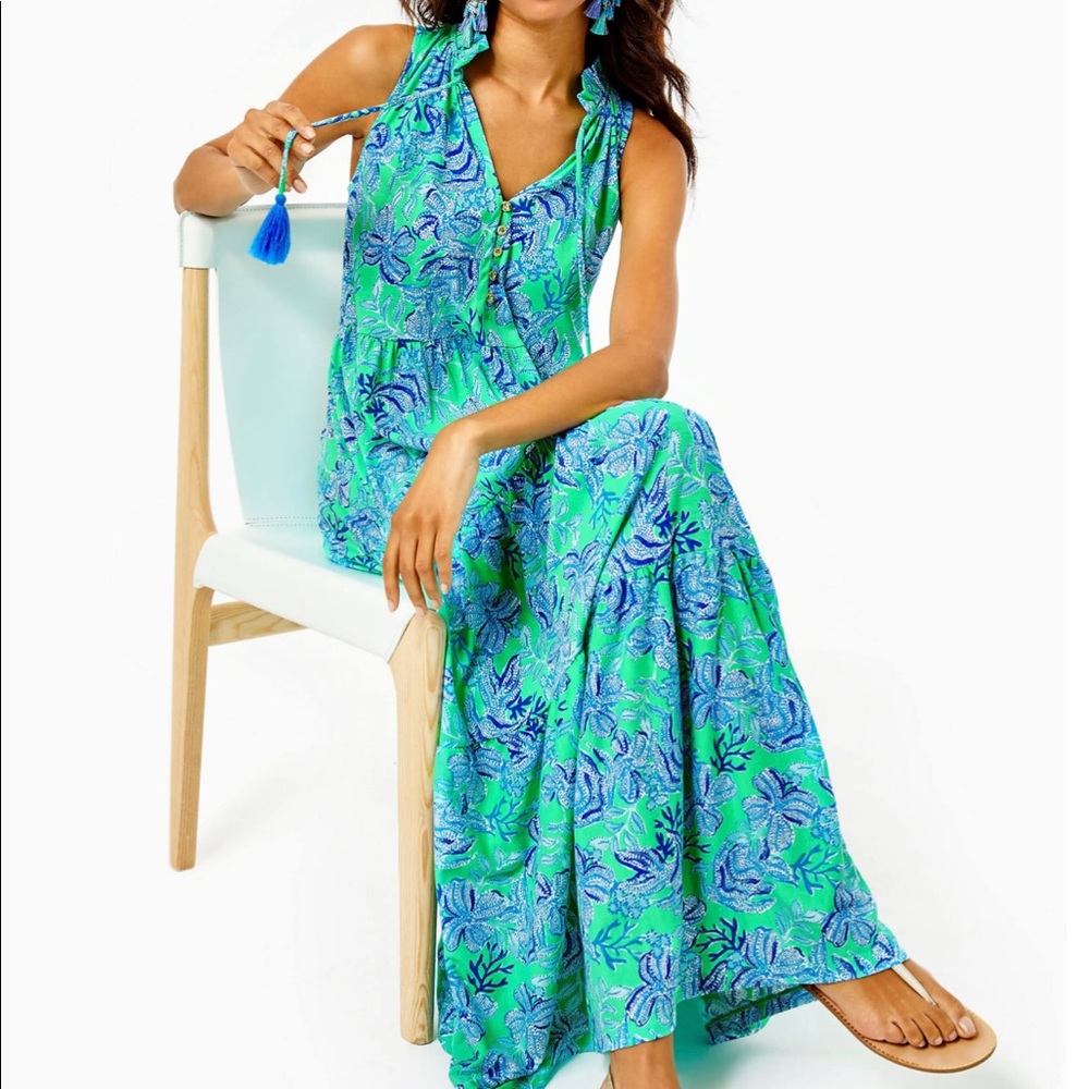 NWT Lilly Pulitzer Malone maxi dress in cabana green keepin it reel medium